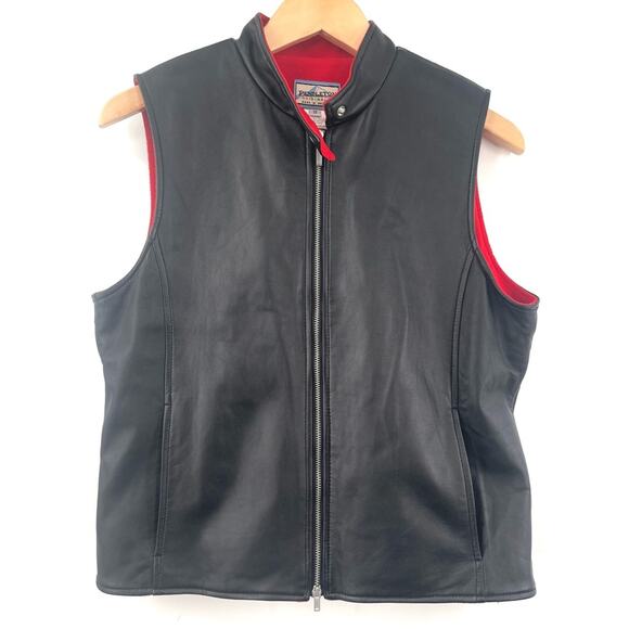 PENDLETON Vest Vintage Black 100% Leather Zip Up Red Fleece Interior Size Small - Picture 1 of 13